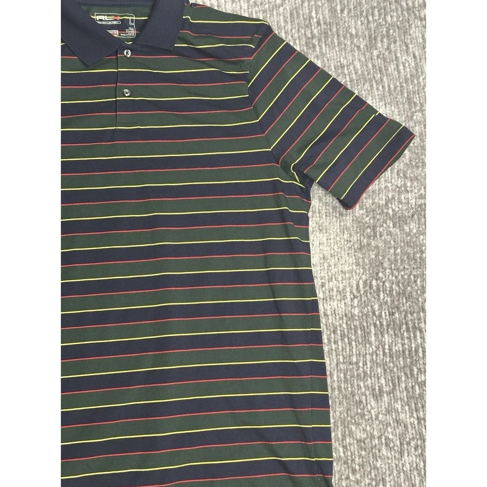 RLX Ralph Lauren Polo Shirt Mens Large Navy Multicolor Stripe Golf Performance